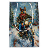 Australische Kelpie Hond Rijden Motorfiets Kerstmi Medium Cadeauzakje (Voorkant)