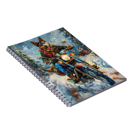 Australische Kelpie Hond Rijden Motorfiets Kerstmi Notitieboek (Rechterzijde)