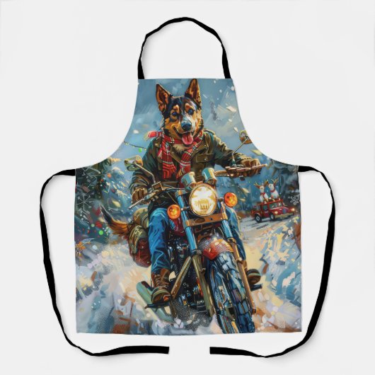 Australische Kelpie Hond Rijden Motorfiets Kerstmi Schort (Voorkant)