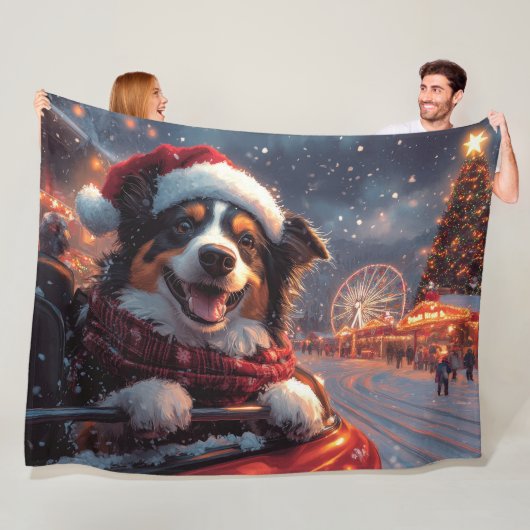 Australische Kelpie Hond Roller Coaster Kerstmis Fleece Deken (In situ)