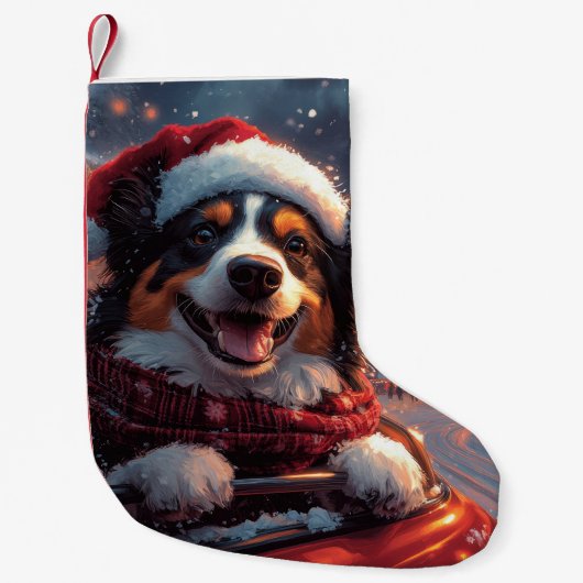 Australische Kelpie Hond Roller Coaster Kerstmis Kleine Kerstsok (Voorkant)