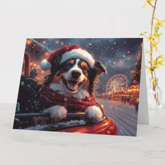 Australische Kelpie-hond Rollercoaster Kerstmis Kaart (Gele Bloem)