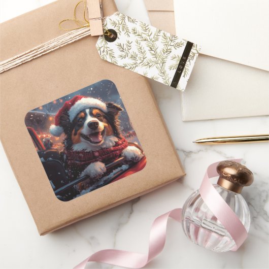 Australische Kelpie-hond rollercoaster Kerstmis Vierkante Sticker (Geschenken)