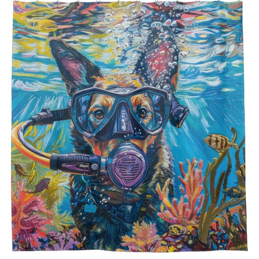 Australische Kelpie Hond Scuba Duiken Onderwater Douchegordijn (Voorkant)