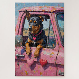 Australische Kelpie-hond Valentijnsdag Roze Ute Legpuzzel