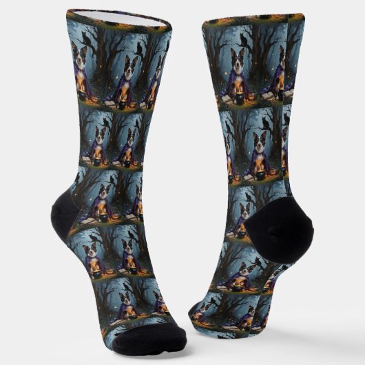 Australische Kelpie-hond Whimsical Halloween-schil Sokken (Gebogen)