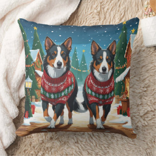 Australische Kelpie Honden Kerst Sneeuw Vakantie Kussen