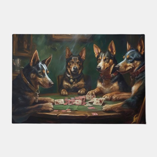 Australische Kelpie Honden Spelen Poker Art Deurmat (Voorkant)