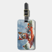 Australische Kelpie in Sledge Laat het Sneeuw Kers Bagagelabel (Voorkant verticaal)