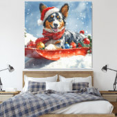 Australische Kelpie in Sledge Laat het Sneeuw Kers Canvas Afdruk (Insitu (Slaapkamer))