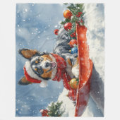 Australische Kelpie in Sledge Laat het Sneeuw Kers Fleece Deken (Voorkant)