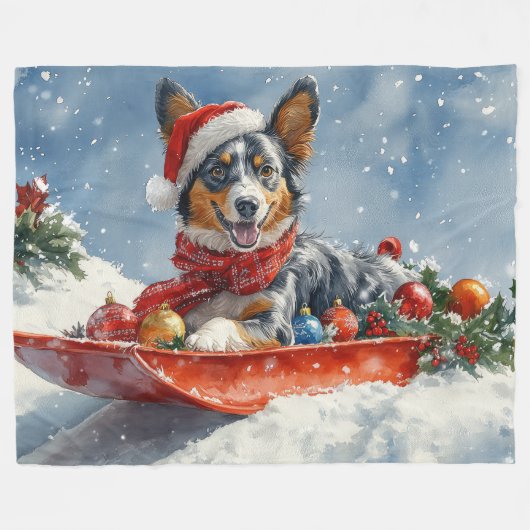 Australische Kelpie in Sledge Laat het Sneeuw Kers Fleece Deken (Voorkant (Horizontaal))