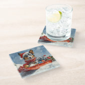 Australische Kelpie in Sledge Laat het Sneeuw Kers Glazen Onderzetter (Schuin)