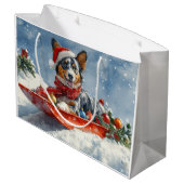 Australische Kelpie in Sledge Laat het Sneeuw Kers Groot Cadeauzakje (Achterkant Gekanteld)