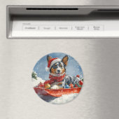 Australische Kelpie in Sledge Laat het Sneeuw Kers Magneet (Insitu (Vaatwasser))