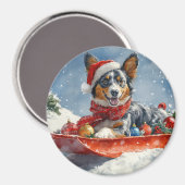 Australische Kelpie in Sledge Laat het Sneeuw Kers Magneet (Voorkant / Achterkant)