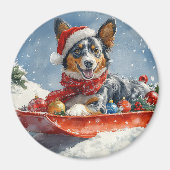 Australische Kelpie in Sledge Laat het Sneeuw Kers Magneet (Voorkant)
