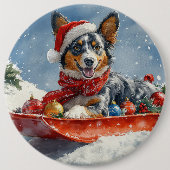 Australische Kelpie in Sledge Laat het Sneeuw Kers Ronde Button 6,0 Cm (Voorkant)