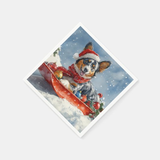Australische Kelpie in Sledge Laat het Sneeuw Kers Servet (Hoek)