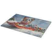 Australische Kelpie in Sledge Laat het Sneeuw Kers Snijplank (Hoek)