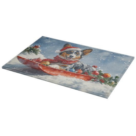Australische Kelpie in Sledge Laat het Sneeuw Kers Snijplank (Hoek)