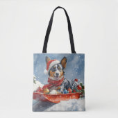 Australische Kelpie in Sledge Laat het Sneeuw Kers Tote Bag (Voorkant)