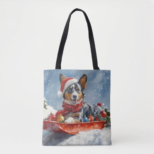Australische Kelpie in Sledge Laat het Sneeuw Kers Tote Bag (Voorkant)