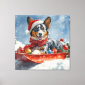 Australische Kelpie in slee Laat het sneeuwen Kers Canvas Afdruk (Voorkant)