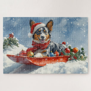 Australische Kelpie in slee Laat het sneeuwen Kers Legpuzzel