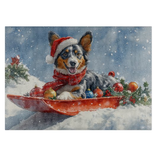 Australische Kelpie in slee laat het sneeuwen Kers Snijplank (Voorkant)