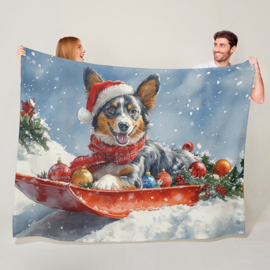 Australische Kelpie in slee Let it Snow Kerstmis Fleece Deken (In situ)