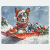 Australische Kelpie in slee Let it Snow Kerstmis Fleece Deken (Voorkant (Horizontaal))
