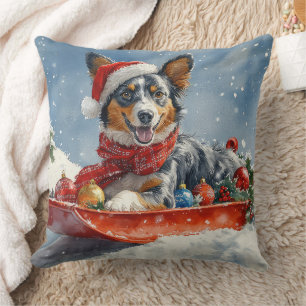 Australische Kelpie in slee Let it Snow Kerstmis Kussen