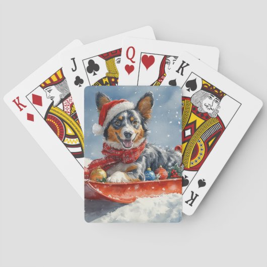 Australische Kelpie in slee Let it Snow Kerstmis Pokerkaarten (Achterkant)