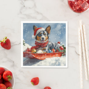 Australische Kelpie in slee Let it Snow Kerstmis Servet