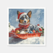 Australische Kelpie in slee Let it Snow Kerstmis Servet (Voorkant)