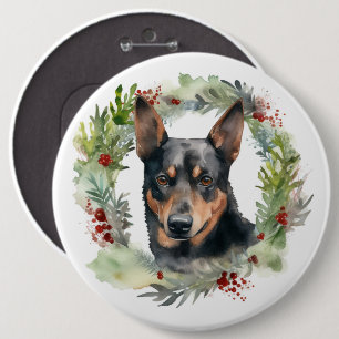 Australische Kelpie Kerst Krans Festieve Pup Ronde Button 6,0 Cm