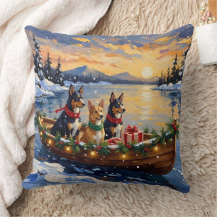 Australische Kelpie Kerstboot Vakantie Kussen