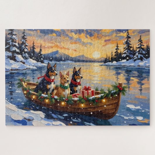 Australische Kelpie Kerstboot Vakantie Legpuzzel (Horizontaal)