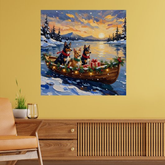 Australische Kelpie Kerstboot Vakantie Poster (Woonkamer 2)