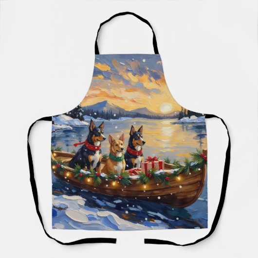 Australische Kelpie Kerstboot Vakantie Schort (Voorkant)