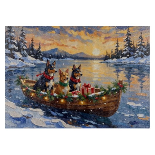 Australische Kelpie Kerstboot Vakantie Snijplank (Voorkant)