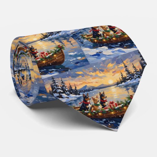 Australische Kelpie Kerstboot Vakantie Stropdas (Opgerold)
