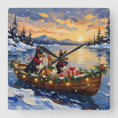 Australische Kelpie Kerstboot Vakantie Vierkante Klok (Voorkant)