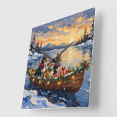 Australische Kelpie Kerstboot Vakantie Vierkante Klok (Hoek)