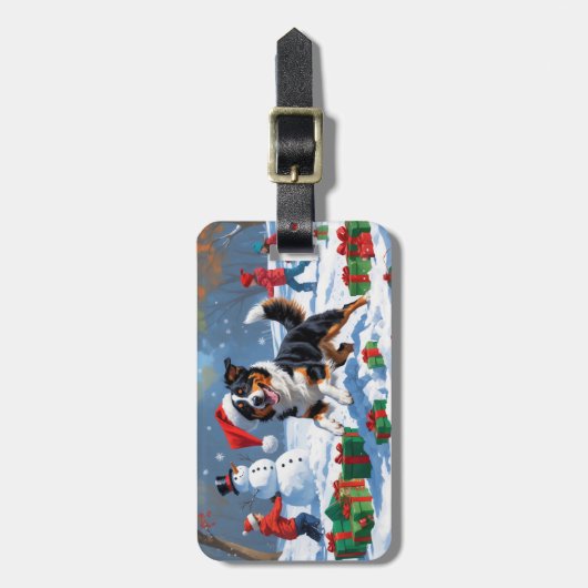 Australische Kelpie Kerstfeest Sneeuwscène Bagagelabel (Voorkant verticaal)