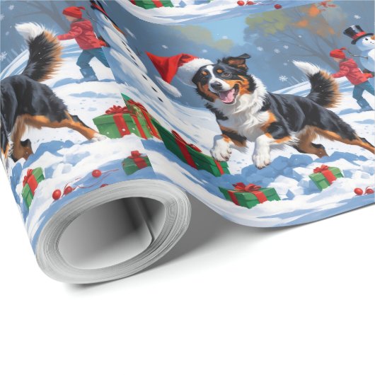 Australische Kelpie Kerstfeest Sneeuwscène Cadeaupapier (Rol Hoek)