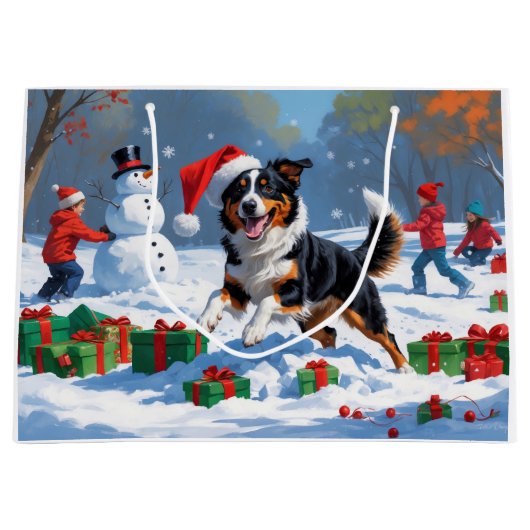 Australische Kelpie Kerstfeest Sneeuwscène Groot Cadeauzakje (Voorkant)