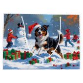 Australische Kelpie Kerstfeest Sneeuwscène Groot Cadeauzakje (Achterkant)