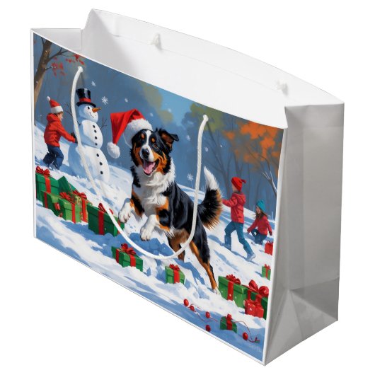 Australische Kelpie Kerstfeest Sneeuwscène Groot Cadeauzakje (Achterkant Gekanteld)